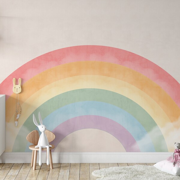 Watercolor Soft Rainbow Wallpaper Peel And Stick Girls Nursey Wall Decor Kids Wall Mural Pink Rainbow Wallpaper