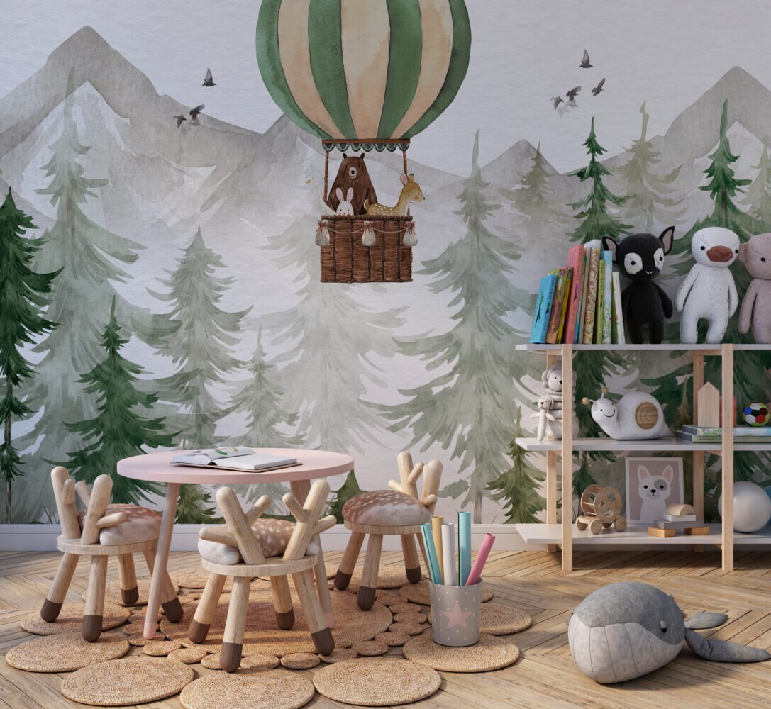 Watercolor Forest Wallpaper: Peel and Stick Nursery Wall Mural - Etsy