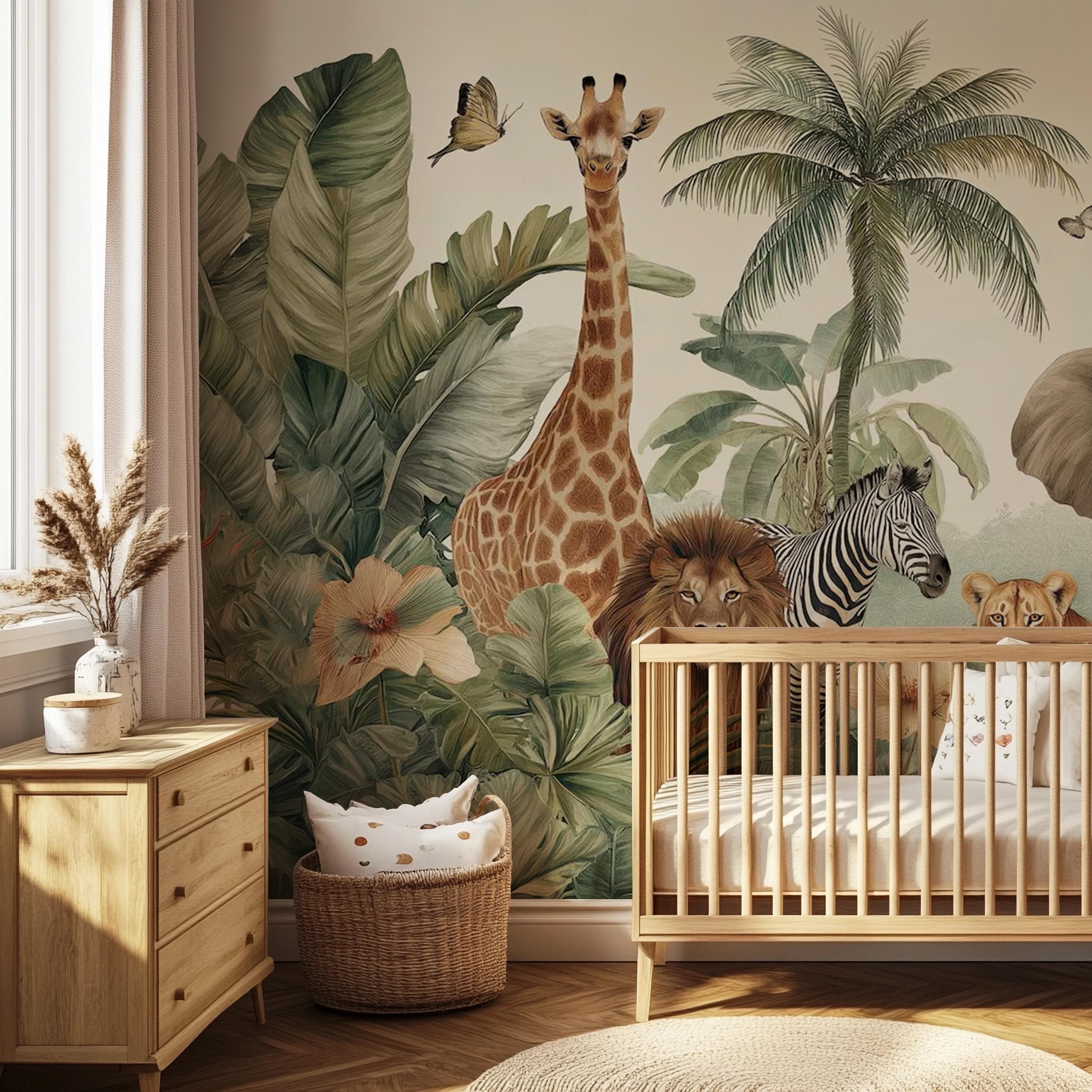 Safari Animals Wallpaper: Peel and Stick Nursery Wall Mural - Etsy