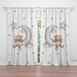 Teddy Bear and Stars Baby Boy Room Curtain Nursery Curtains Window Curtains