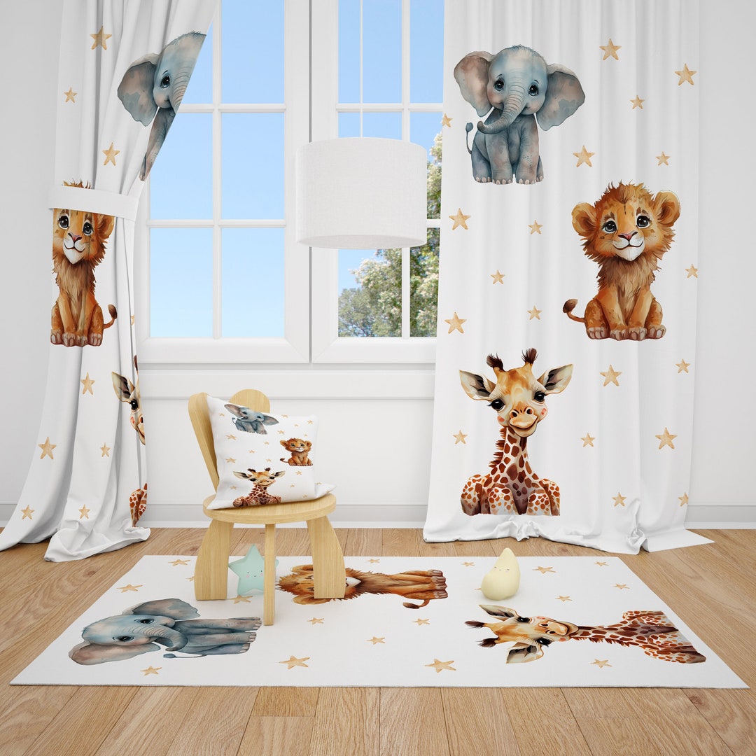 Baby Safari Animals Baby Boy Room Curtains Nursery Curtains Window