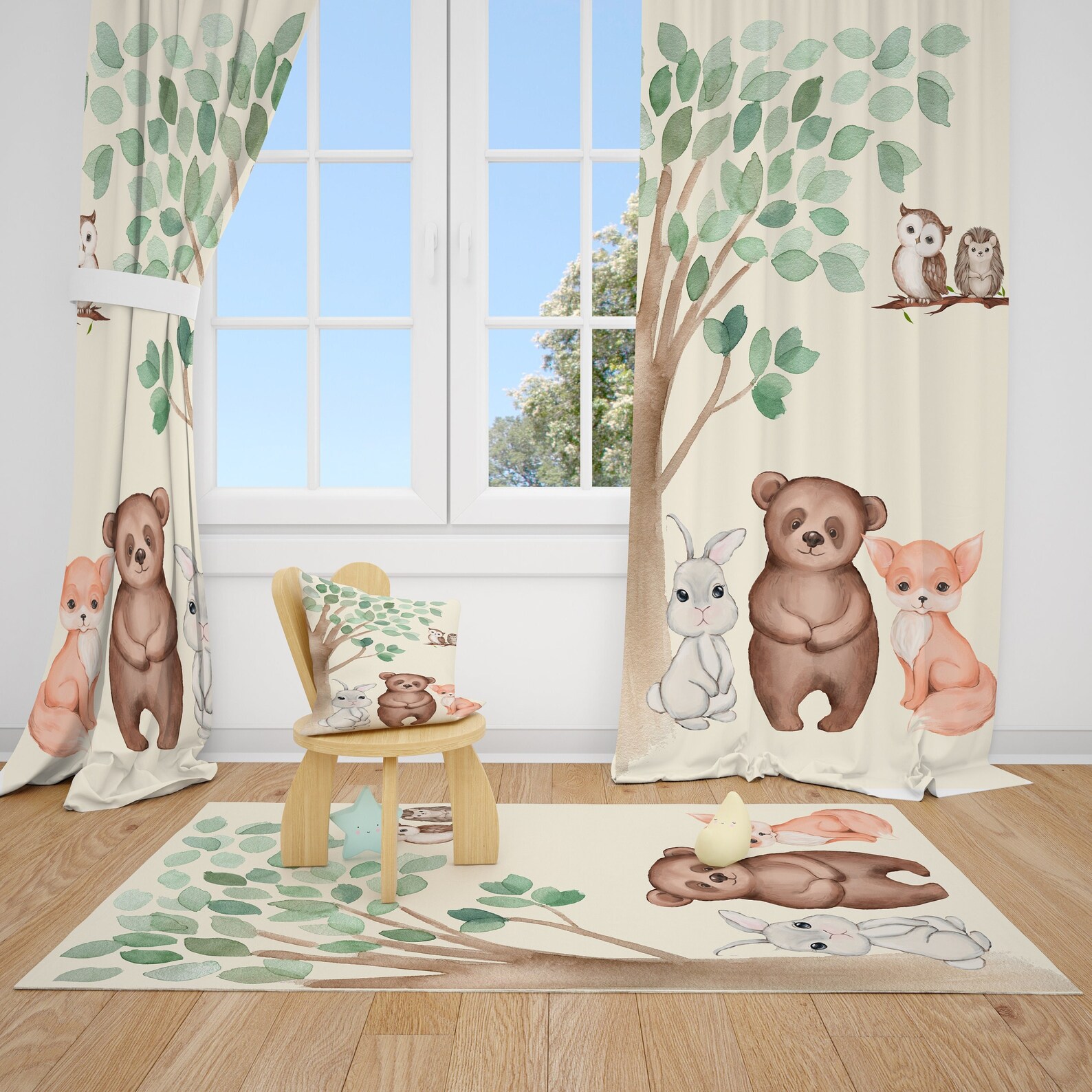 Watercolor Woodland Baby Boy Room Curtains Nursery Curtains Etsy