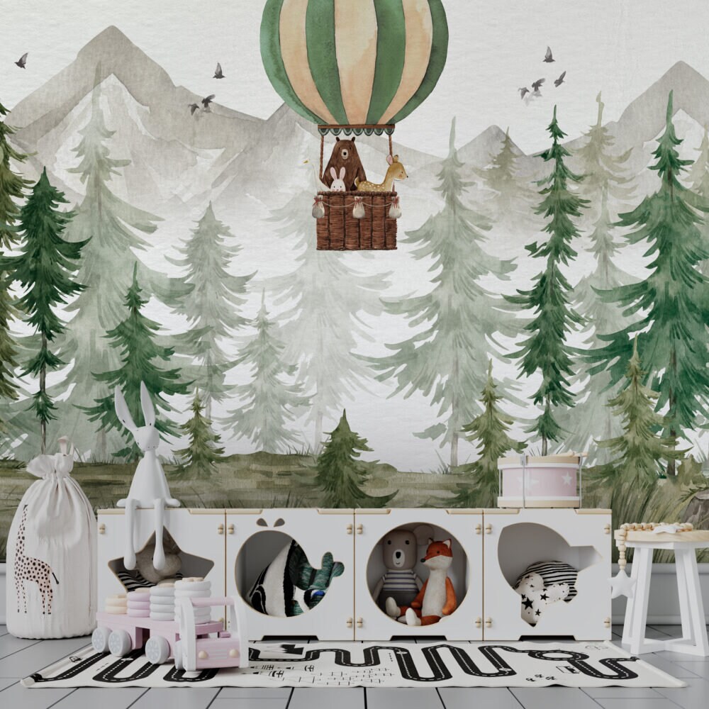 Watercolor Forest Wallpaper: Peel and Stick Nursery Wall Mural - Etsy