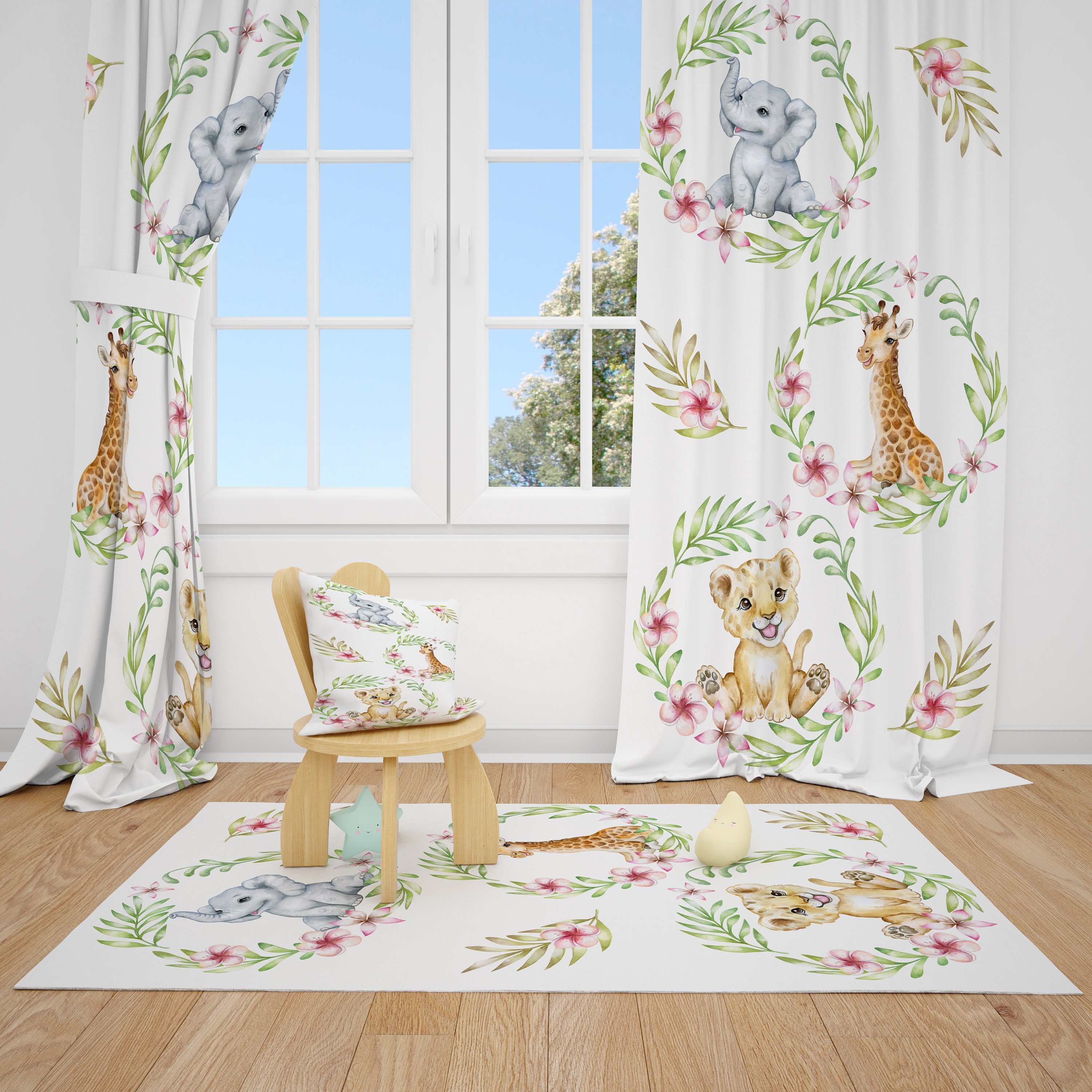 Baby Safari Animals Baby Girl Room Curtain Nursery Curtains Etsy