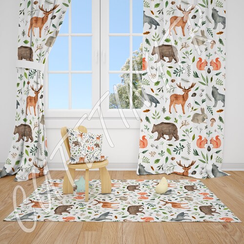 Woodland Animals Baby Boy Room Curtains Nursery Curtains Etsy