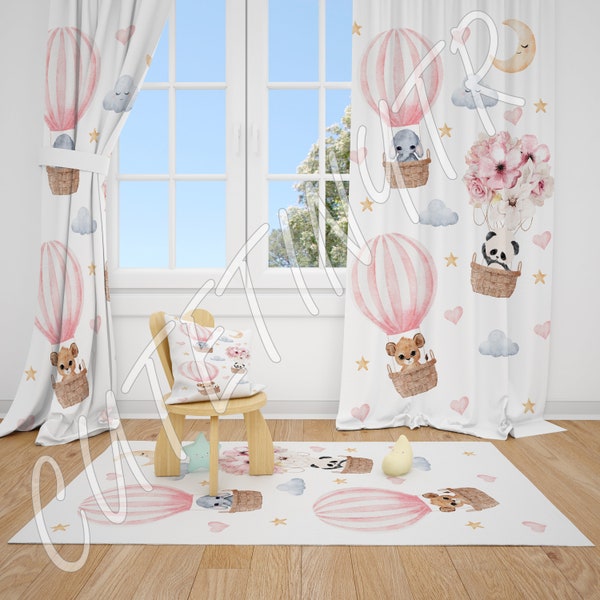 Animaux de safari et ballons Rideaux pour chambre de bébé fille Rideaux pour chambre de bébé Rideaux de fenêtre