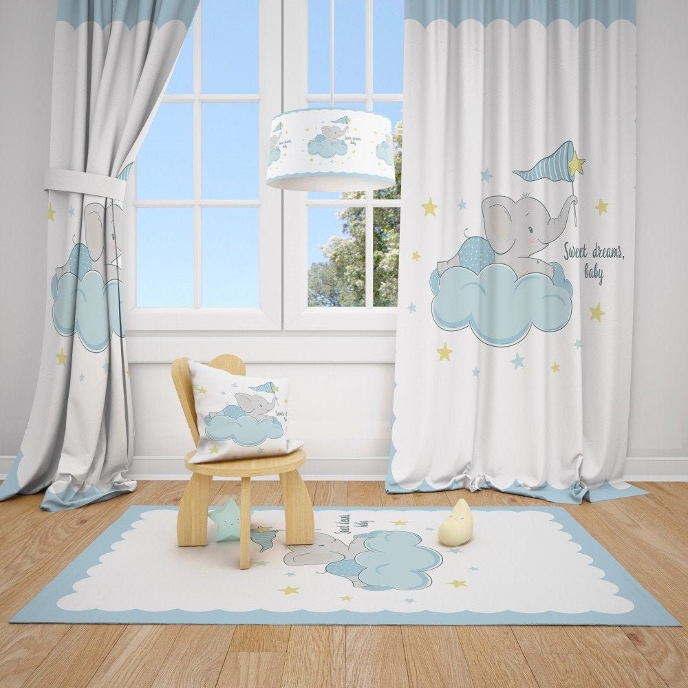 Cute Elephant Baby Boy Room Curtain Nursery Curtains Window Etsy