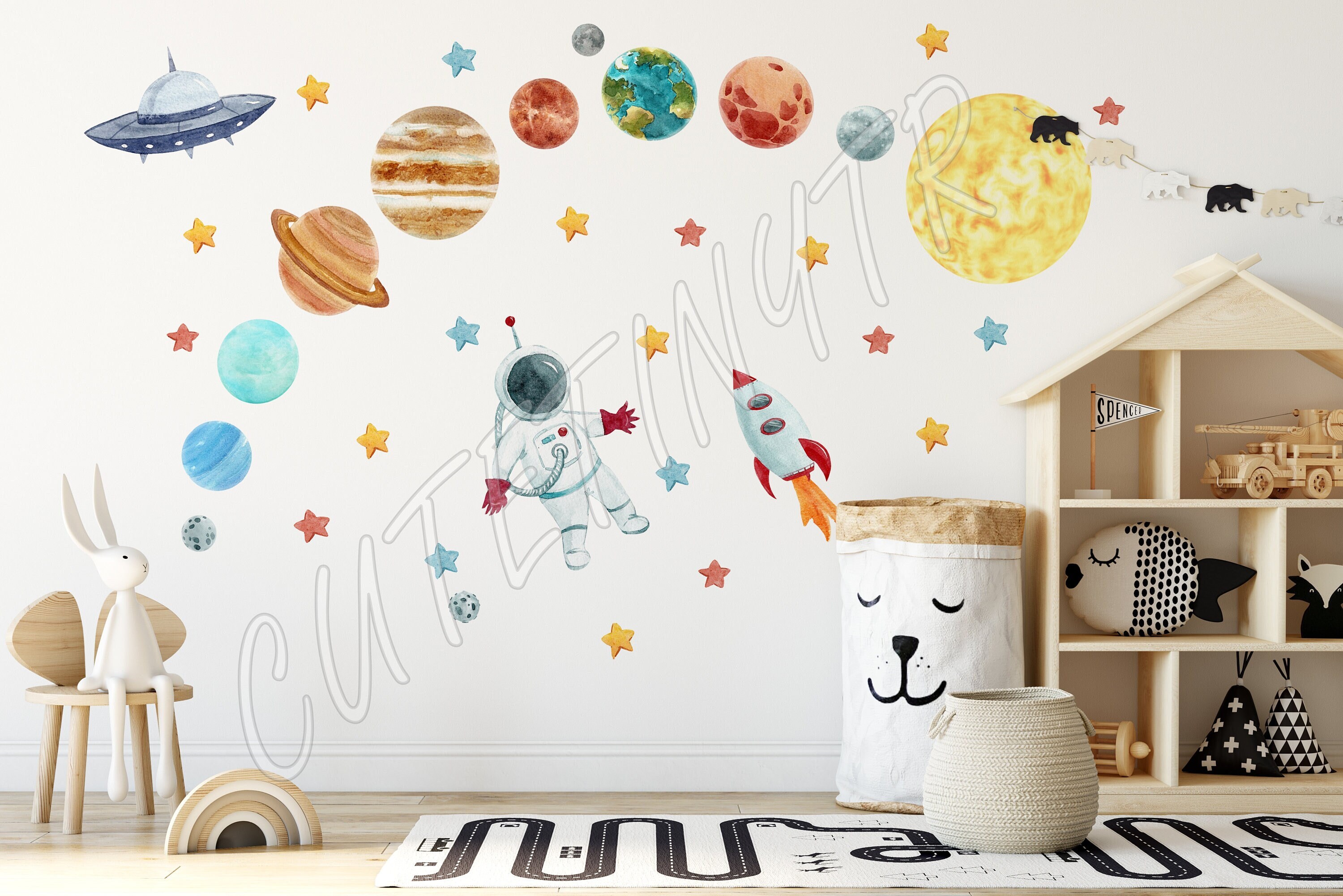 A Glow in The Dark Planet Wall Stickers E-Scenery Peel and Stick DIY 3D Wall Decals Mural Art Wallpaper for Kids Room Home Nursery Party Window Decor 