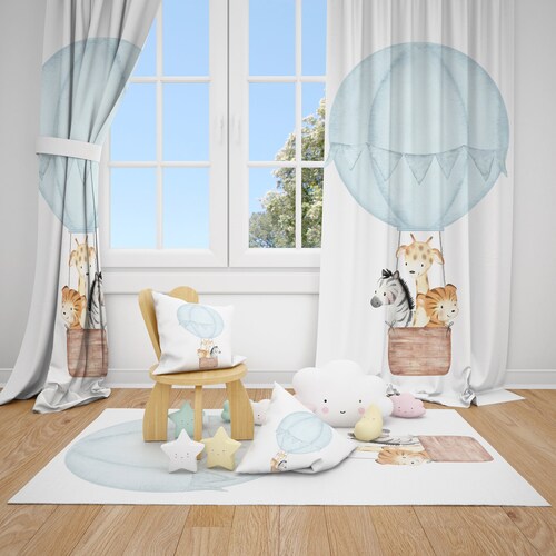 Elephant and Moon Baby Boy Room Curtains Nursery Curtains Etsy