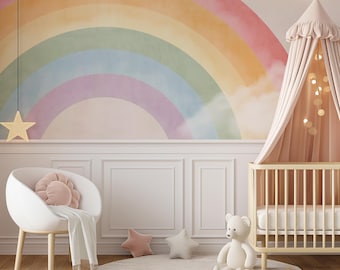 Watercolor Pastel Rainbow Wallpaper: Peel and Stick Nursery Wall Mural