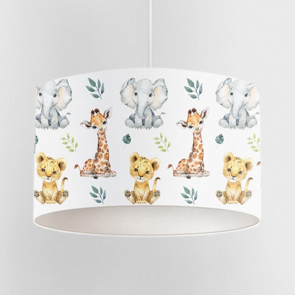 Baby Safari Animals Lampshade, Nursery Ceiling Lampshade, Kids Room Lampshade, Drum Ceiling Lamp Shade, Light Shade