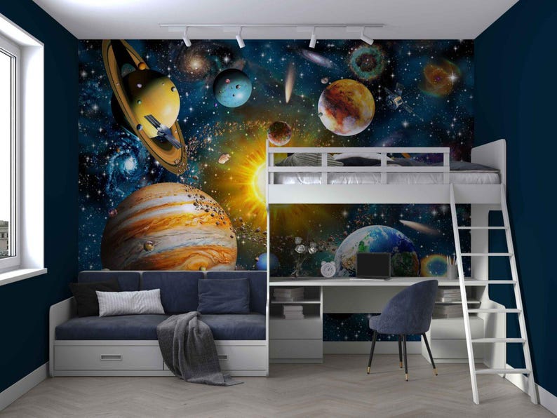 Space Peel and Stick Wallpaper, Space Themed Wallpaper, Kids
