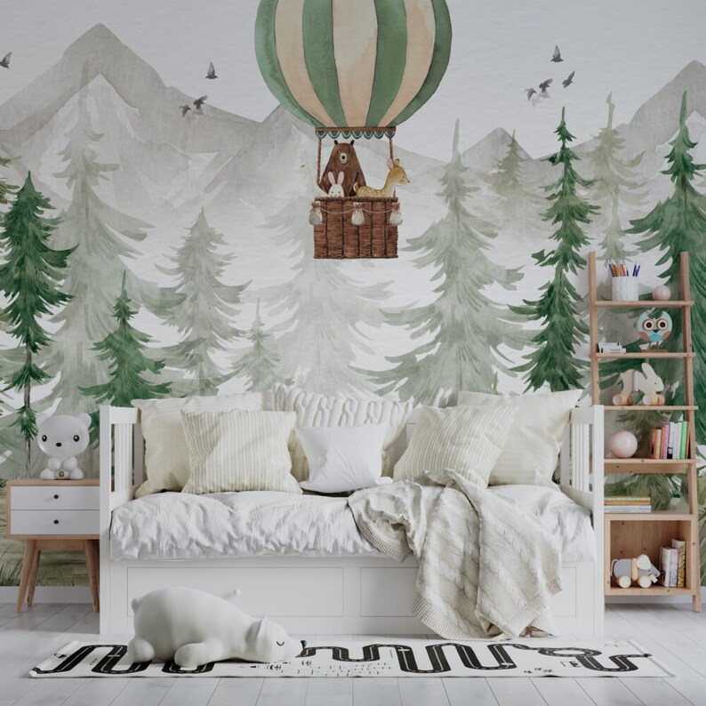 Watercolor Forest Wallpaper: Peel and Stick Nursery Wall Mural - Etsy