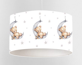 Teddy Bear on the Moon Lampshade, Nursery Ceiling Lampshade, Kids Room Lampshade, Drum Ceiling Lamp Shade, Light Shade