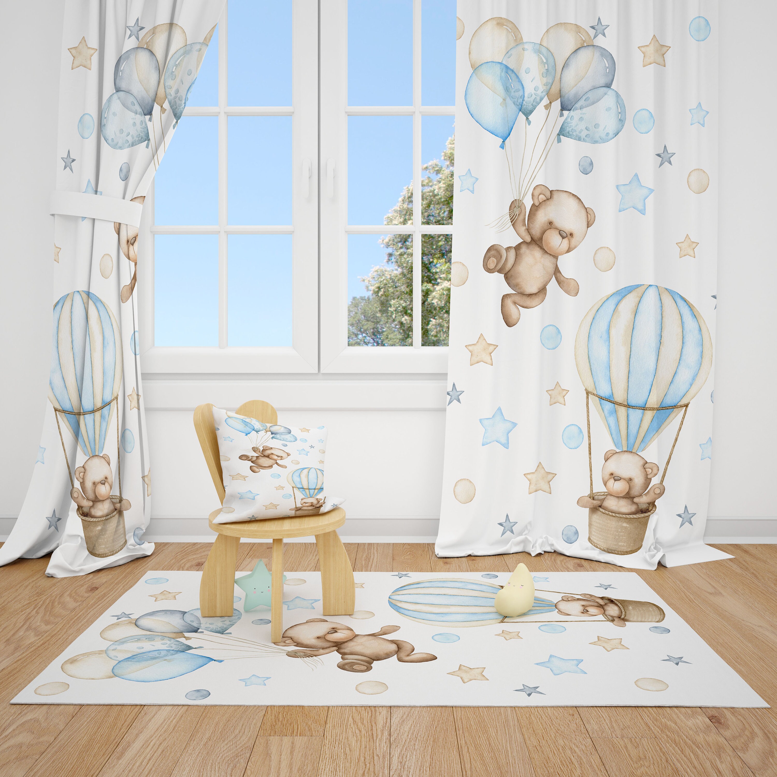 Teddy Bear and Balloons Baby Boy Room Curtain Nursery Curtains Etsy