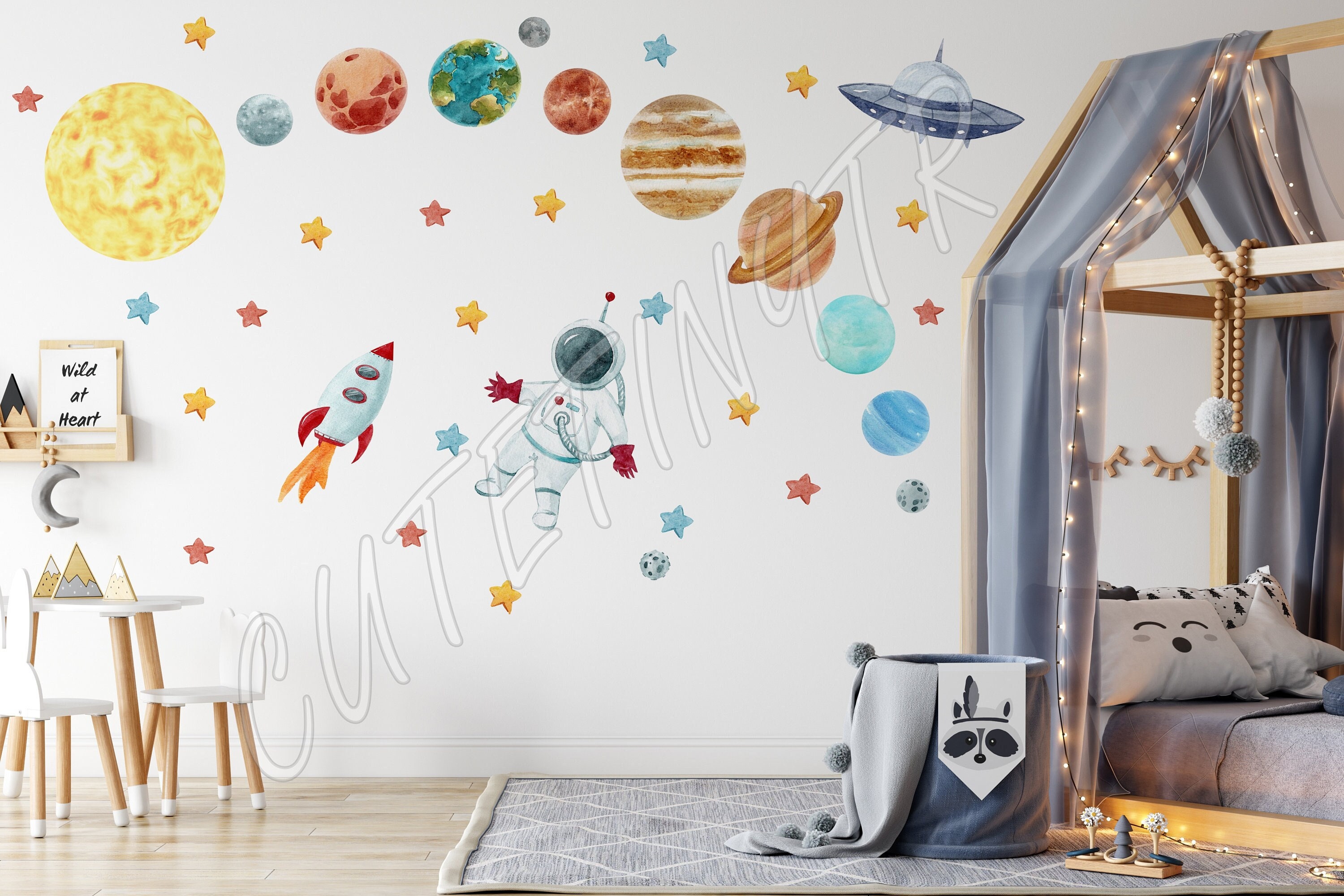 Watercolor Earth Wall Decal Removable Planet Space Sticker Childrens Room Decor 