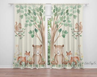 Woodland Animals Baby Boy Room Curtain Nursery Curtains Window Curtains