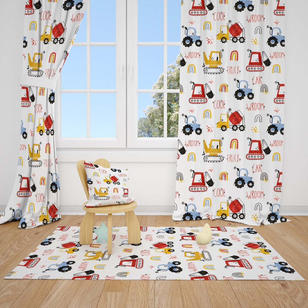 Construction Trucks Baby Boy Room Curtain Nursery Curtains Window