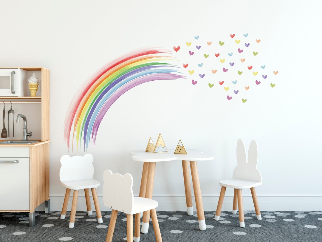 Watercolor Rainbow & Hearts Wall Decal: Pastel Nursery Sticker - Etsy