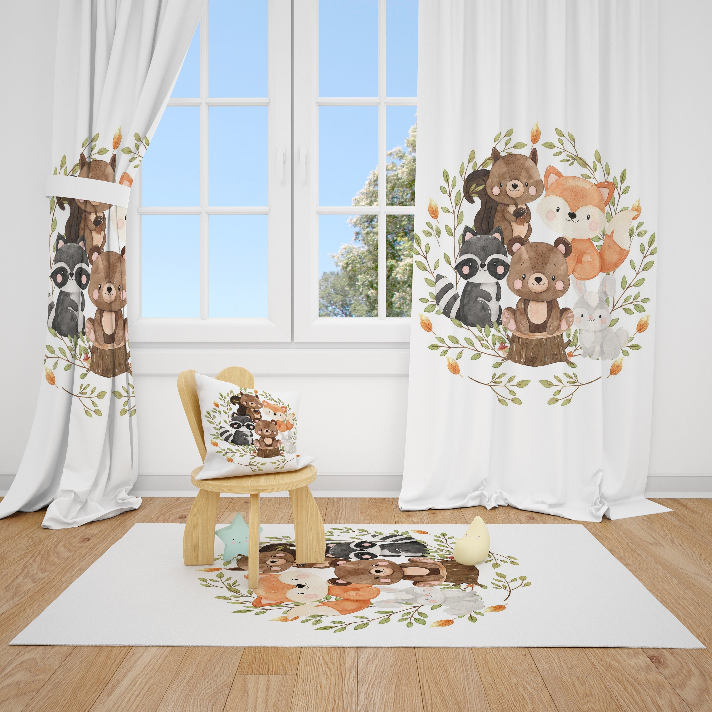 Cute Woodland Animals Baby Boy Room Curtain Nursery Curtains Etsy