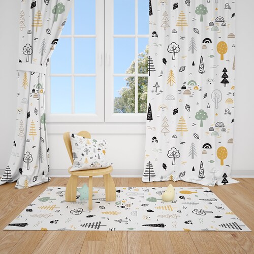 Boho Woodland Trees Baby Boy Room Curtains Nursery Curtains Etsy