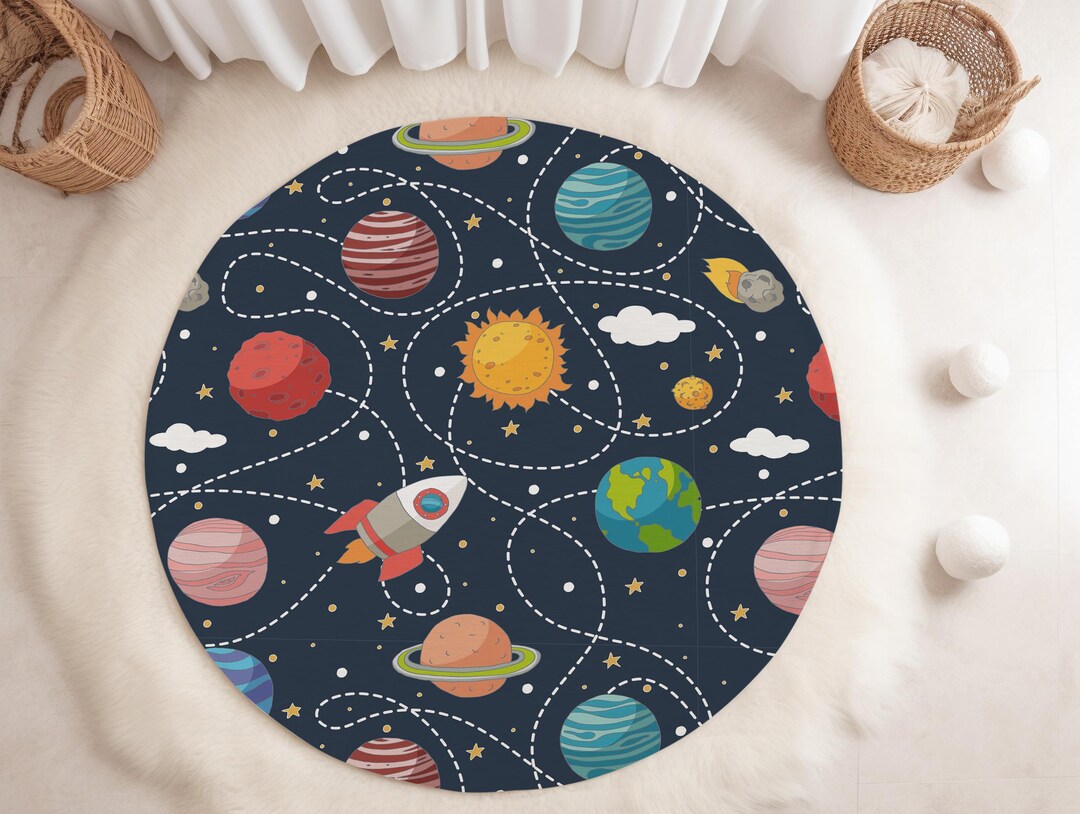 Moon Rover Play Rug Space and Planets Nursery Rug: Non-slip Soft Play Mat - Etsy