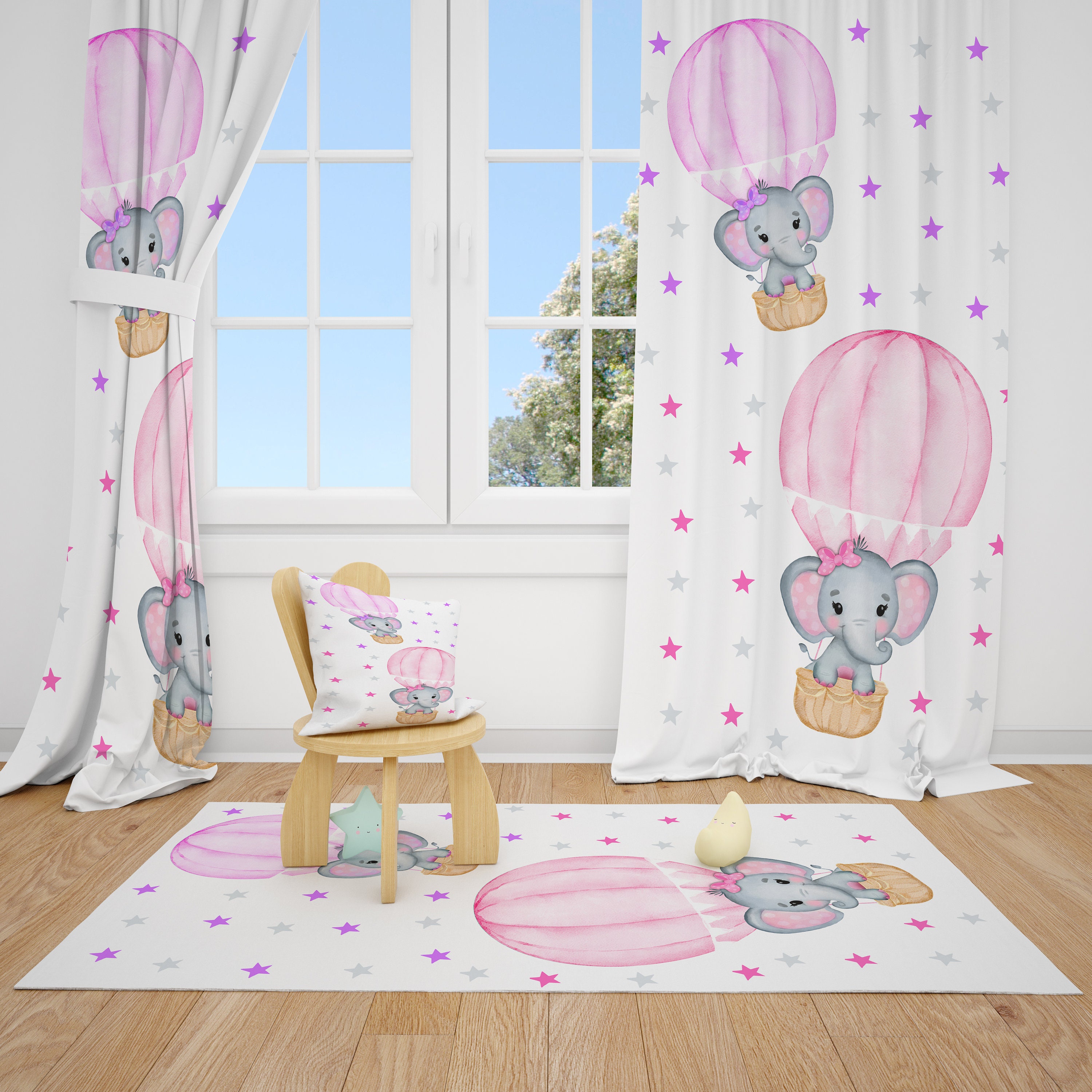 Cute Elephants and Pink Balloons Baby Girl Room Curtain Etsy