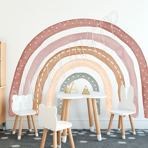 Large Boho Rainbow Wall Decal Watercolor Neutral Boho Etsy