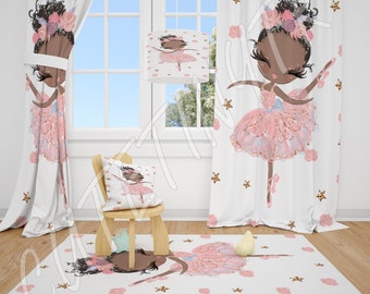 Afro American Ballerina Girl Baby Girl Room Curtain Nursery Curtains Window Curtains