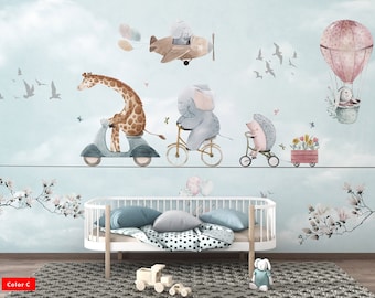 Safari Tiere Kinderzimmer abziehen und aufkleben Kinder Tapete Wandbild