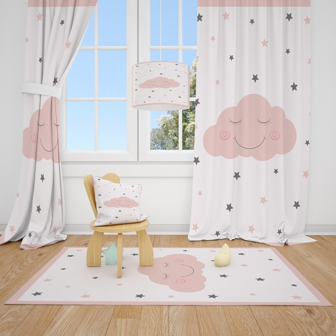 Cloud and Stars Baby Girl Room Curtains Nursery Curtains Etsy