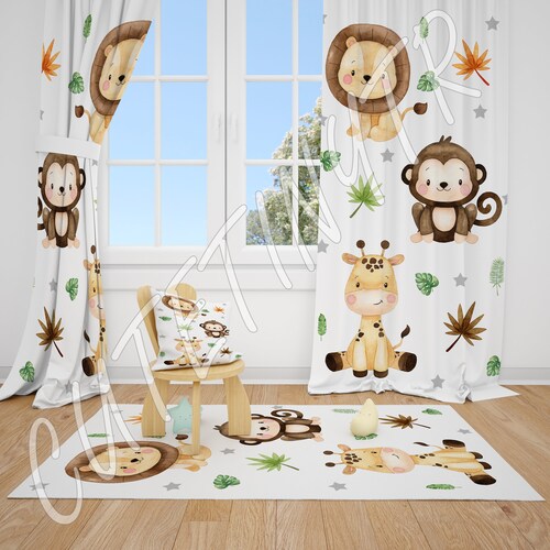 Cute Jungle Animals and Stars Baby Boy Room Curtains Nursery Etsy