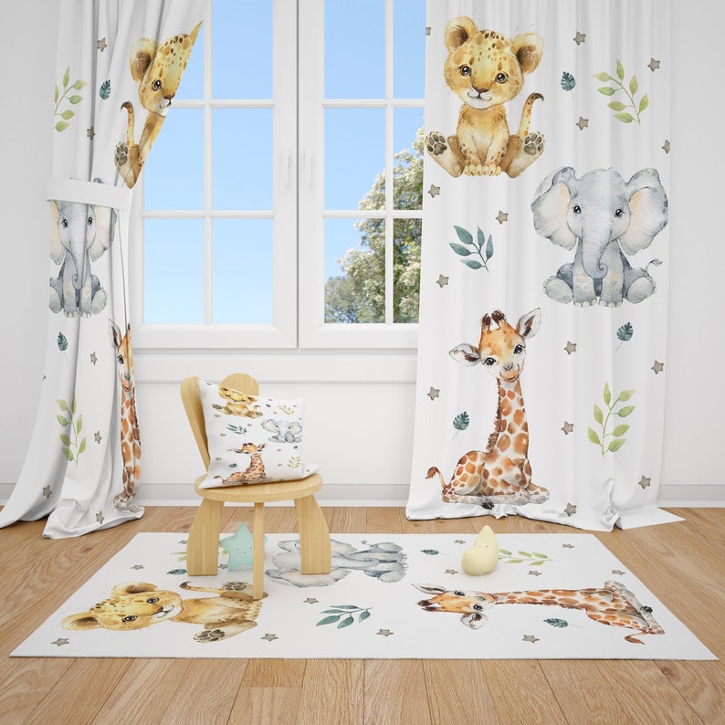 Baby Safari Animals Baby Boy Room Curtain Nursery Curtains Etsy