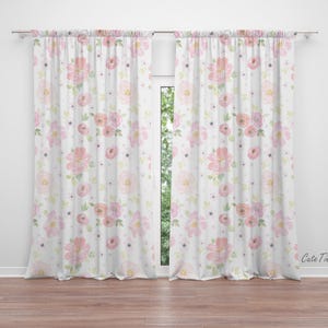 Watercolor Pink Florals Baby Girl Room Curtain Nursery Curtains Window Curtains