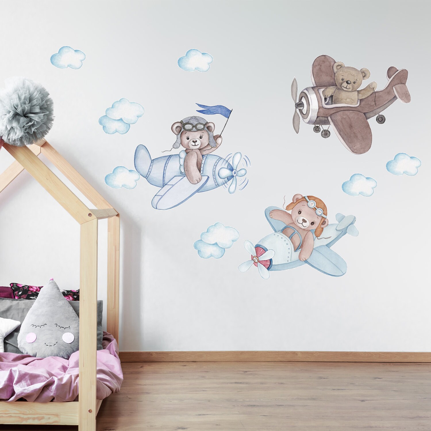 Pegatinas de pared para habitación de bebé, osos de peluche piloto,  pegatinas de pared para guardería, pegatinas de pared para habitación de  niños -  España
