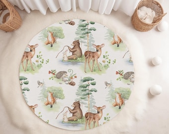 Woodland Animals Nursery Rug: Soft, Washable, Non-Slip Kids Play Mat
