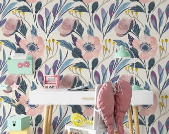 Watercolor Floral Peel and Stick Wallpaper: Removable Botanical Wall Decor