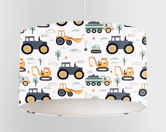 Construction Trucks Lampshade, Nursery Ceiling Lampshade, Kids Room Lampshade, Drum Ceiling Lamp Shade, Light Shade