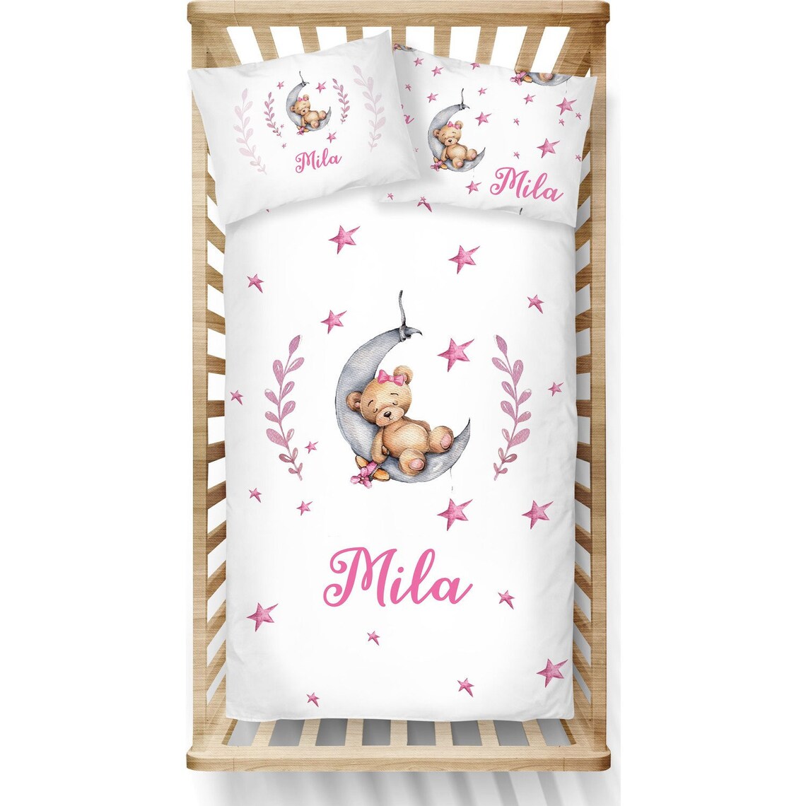 Custom Teddy Bear Duvet Cover Girls Bedding Set Toddler Twin Etsy