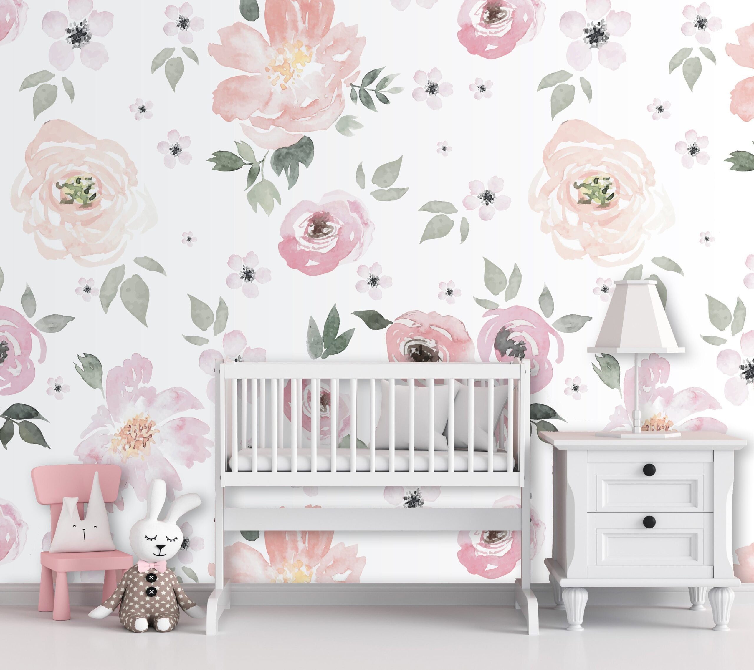 Light Pink Floral Wallpaper Nursery Girl Wallpaper Baby Room | Etsy