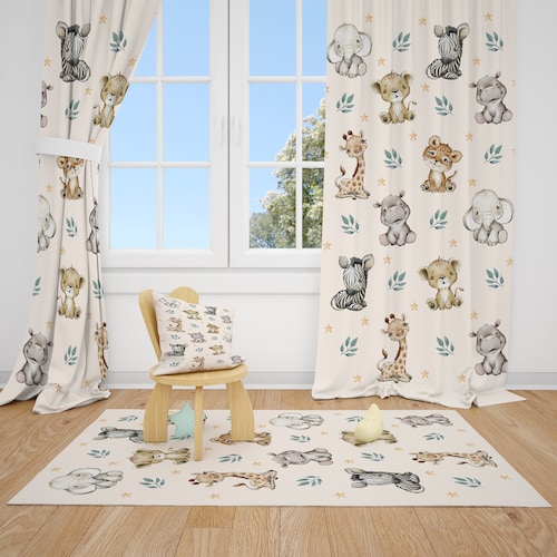 Safari Animals Baby Boy Room Curtains Nursery Curtains Window Etsy