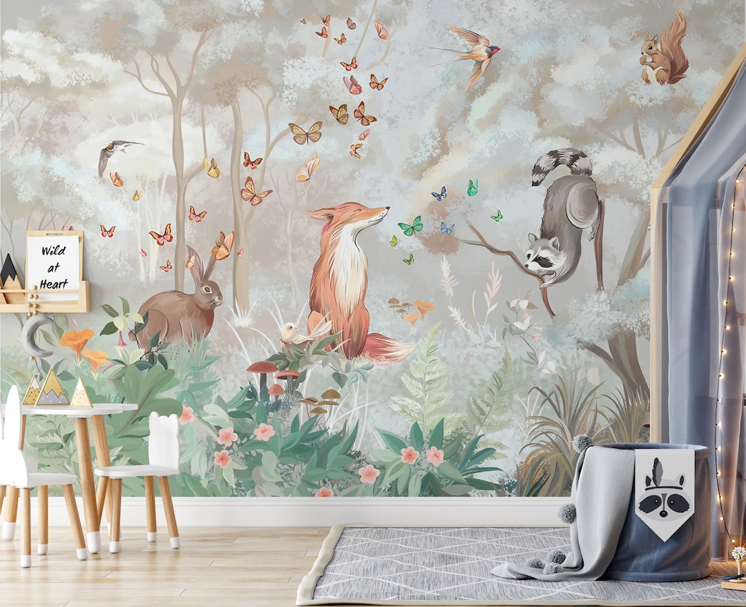 Woodland Animals Nursery Wallpaper: Kids Forest Peel and Stick Wall ...