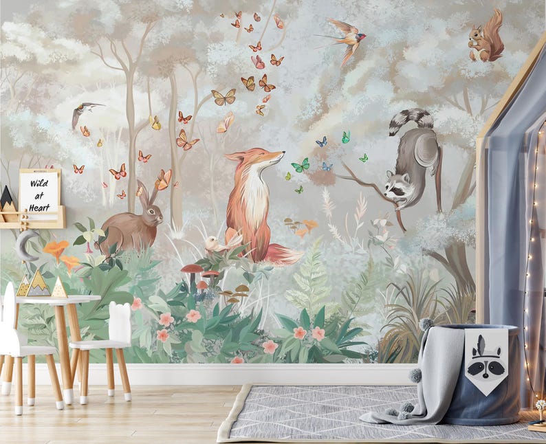 Woodland Animals Nursery Wallpaper: Kids Forest Peel and Stick Wall ...