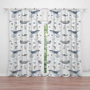 Watercolor Ocean Animals Baby Boy Room Curtain Nursery Curtains Window Curtains