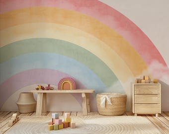 Watercolor Pastel Rainbow Wallpaper: Peel and Stick Nursery Wall Mural