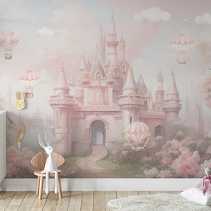 Magic Pink Castle Wallpaper Peel And Stick Girls Nursery Wall Decor Kids Wall Mural Princess Castle