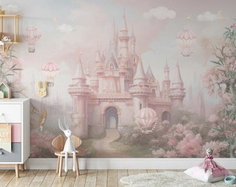 Magic Pink Castle Wallpaper Peel And Stick Girls Nursery Wall Decor Kids Wall Mural Princess Castle