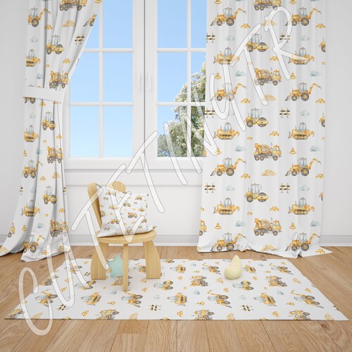 Construction Trucks Baby Boy Room Curtain Nursery Curtains Etsy