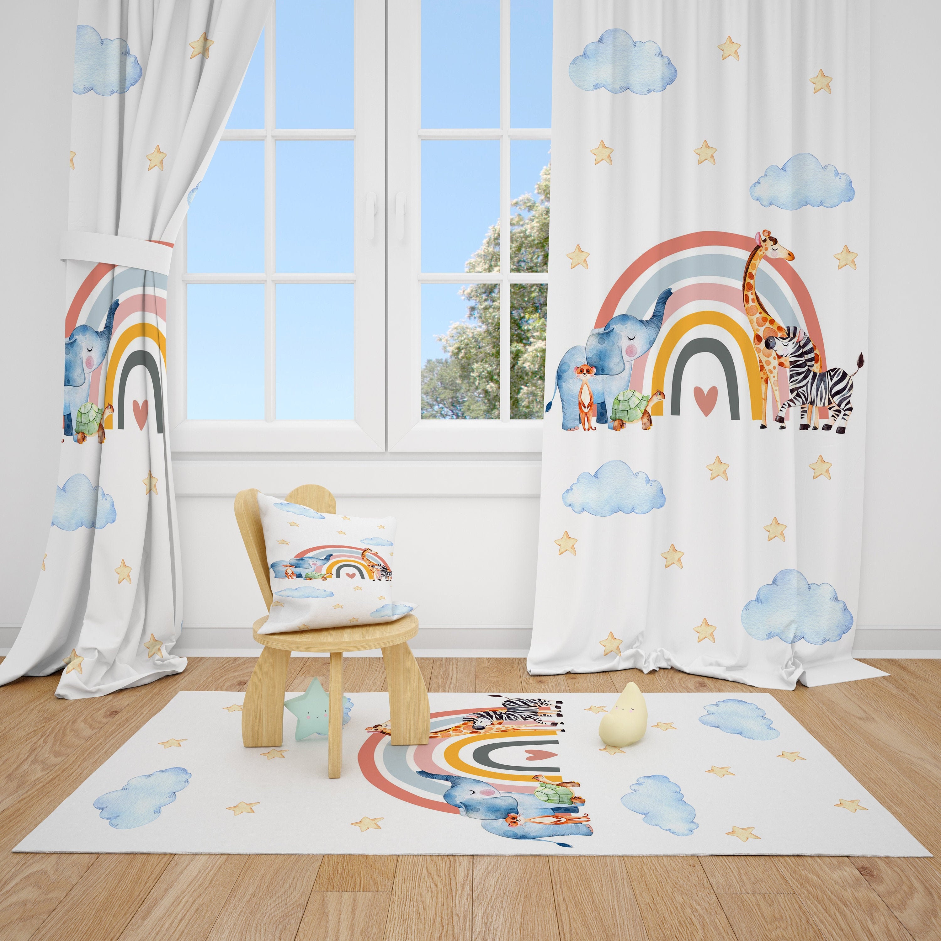 Safari Tiere und Regenbogen Baby MädchenZimmer Vorhänge | Etsy