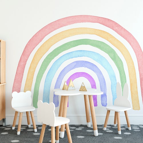 Rainbow Wall Decal Nursery Wall Decal Watercolor Rainbow Etsy